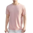 thumbnail image 1 of Men Solid Crewneck Silk Tee Classic Short Sleeve Casual T Shirt Comfort Lightweight Tops, 1 of 6