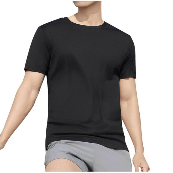 Men Solid Crewneck Silk Tee Classic Short Sleeve Casual T Shirt Comfort Lightweight Tops