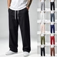 thumbnail image 1 of Men Solid Drawstring Wide Leg Sweatpants, Loose Casual Track Pants, Elastic Waist Athletic Jogger Trousers With Side Pockets For Daily Street Wear Red 2XL, 1 of 6
