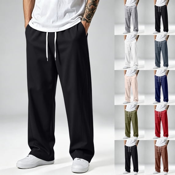 Men Solid Drawstring Wide Leg Sweatpants, Loose Casual Track Pants, Elastic Waist Athletic Jogger Trousers With Side Pockets For Daily Street Wear Red 2XL