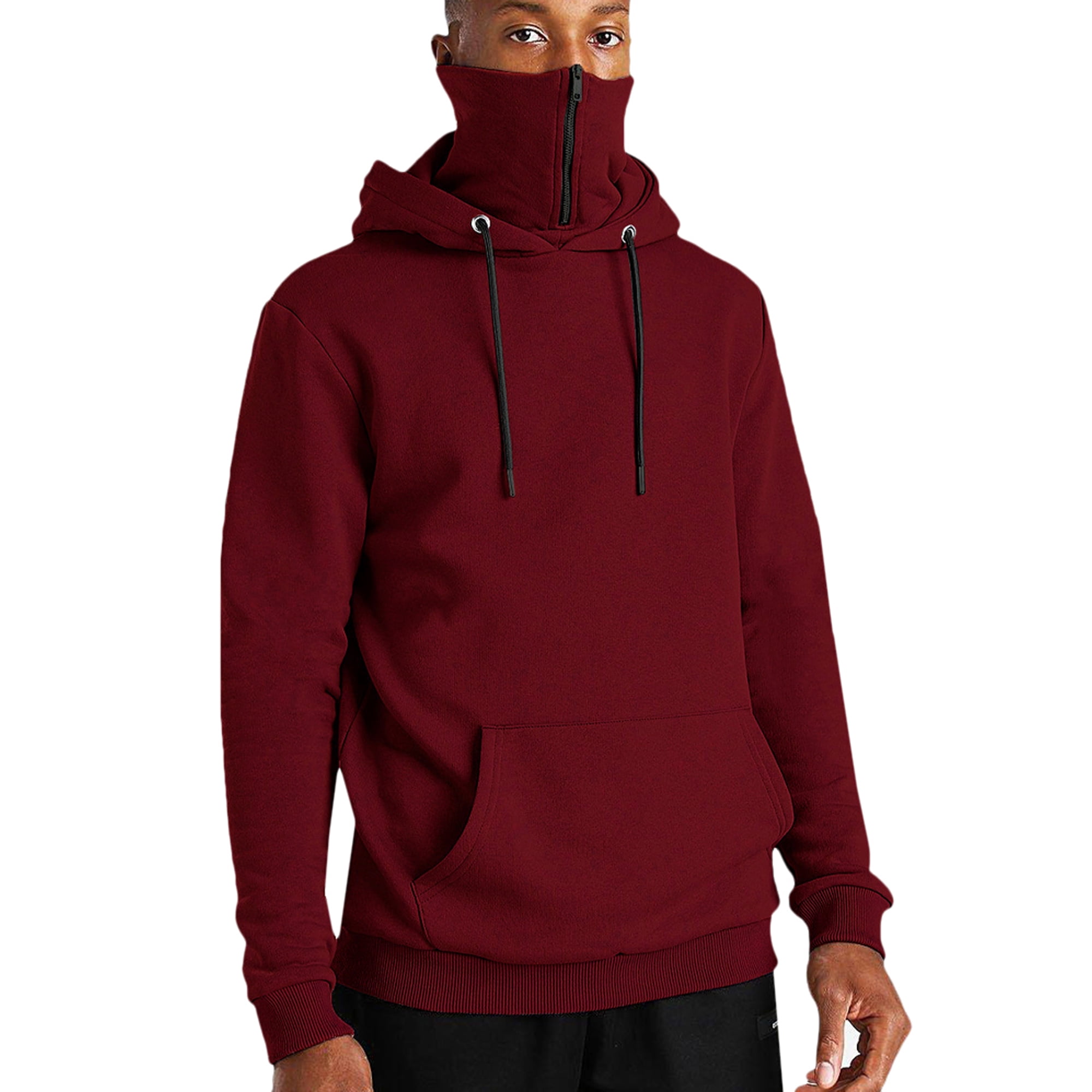 Men Solid Hoodie Sweatshirt With Face Cover Mask Pullover Sports Hooded Top  - Walmart.com
