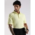 thumbnail image 1 of Men Solid Lemon Yellow Cotton Polo with Embroidered Logo and Collar Stand, 1 of 6