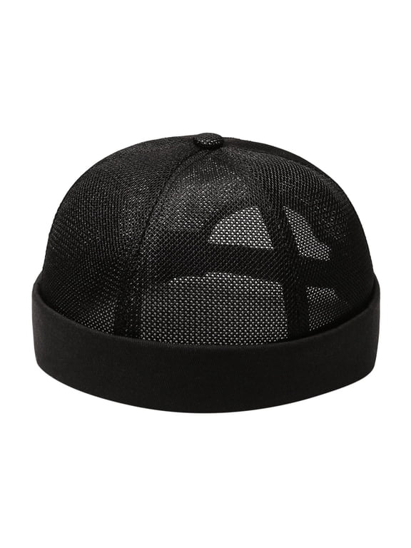 Men Solid Mesh Brimless Skull Cap, Quick Dry Breathable Adjustable Hip Hop Hat, for Outdoor Sports or Casual Wear in Summer Hot Weather Black