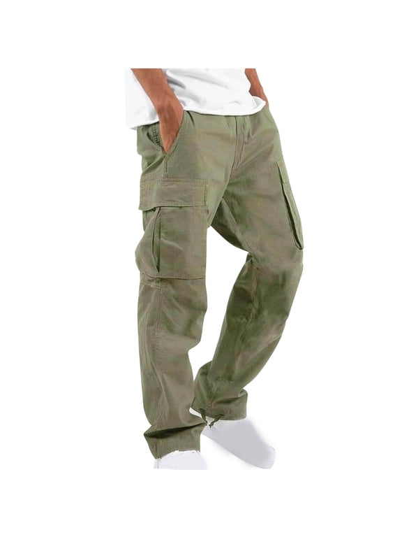 Men Solid Multiple Pockets Outdoor Straight Type Fitness Pants Cargo Pants Trousers Green 6(M)