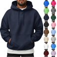 thumbnail image 1 of Men Solid Pullover Hoodie Basic Plain Hooded Sweatshirt with Drawstring Hood & Front Kangaroo Pocket 4XL, 1 of 6