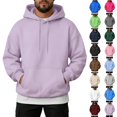 thumbnail image 1 of Men Solid Pullover Hoodie Basic Plain Hooded Sweatshirt with Drawstring Hood & Front Kangaroo Pocket 5XL, 1 of 6