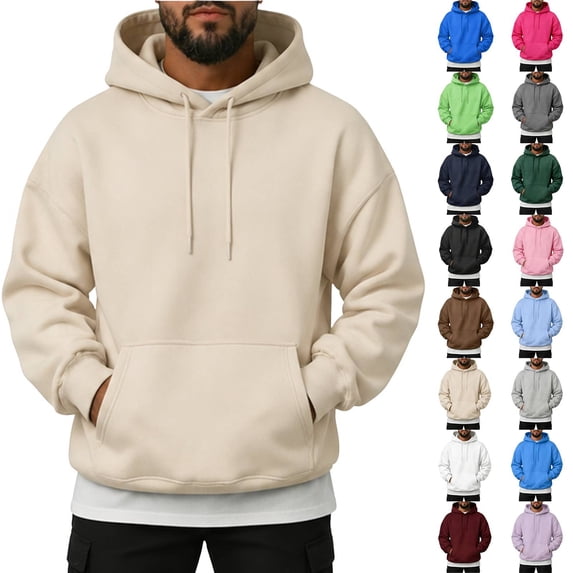 Men Solid Pullover Hoodie Basic Plain Hooded Sweatshirt with Drawstring Hood & Front Kangaroo Pocket M