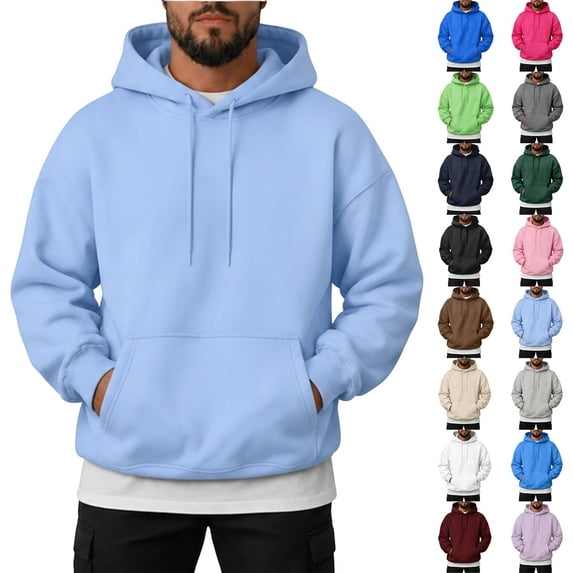 Men Solid Pullover Hoodie Basic Plain Hooded Sweatshirt with Drawstring Hood & Front Kangaroo Pocket XL