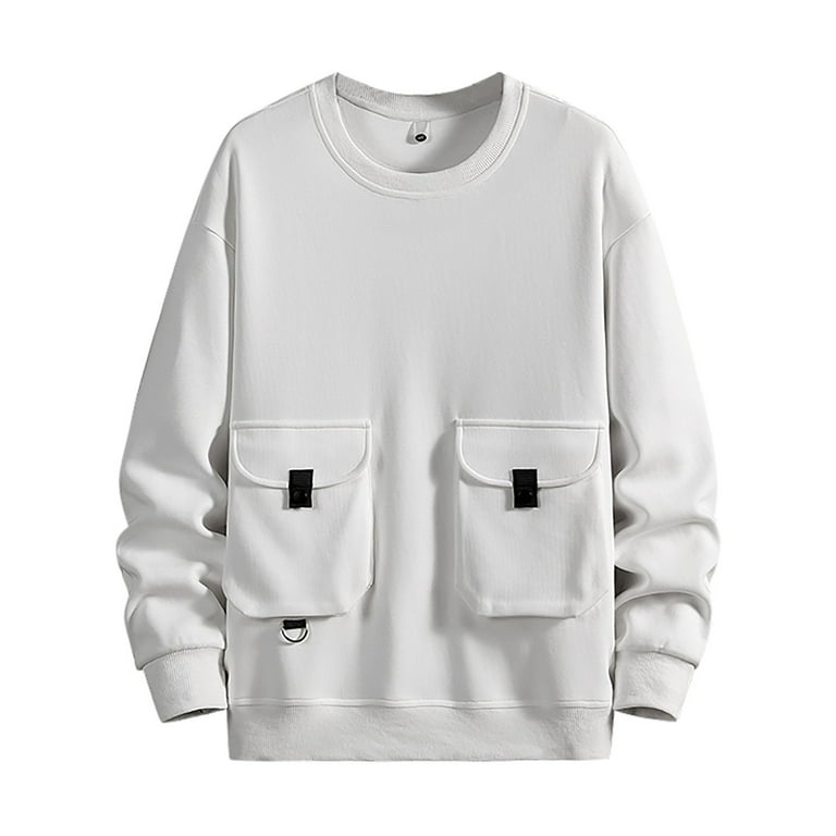 Men Solid Round Neck Double Pocket Hoodie Casual Loose And Comfortable Long Sleeved Top Rainbow Sweatshirt Mens Polyester Sweatshirt Sweatshirt Sweater Men Casual Mens Pullover under 20 Walmart