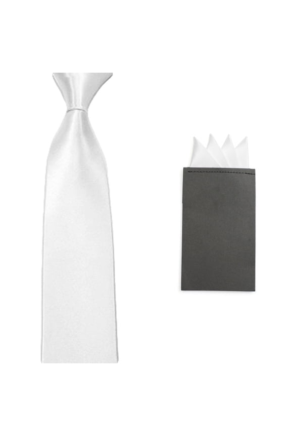 Men Solid Satin 5cm Slim Tie Necktie 4 Folds Pre-folded Pocket Square Hanky Set