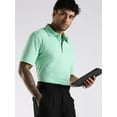thumbnail image 1 of Men Solid Sea Green Cotton Polo with Embroidered Logo and Collar Stand, 1 of 6