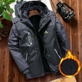 thumbnail image 1 of Men Solid Thick Jacket Waterproof Outdoor Cold Proof Zipper Pocket Detachable-Hat Long Sleeve Hooded Casual Outwear Jacket, 1 of 7