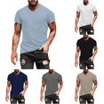thumbnail image 1 of Men Solid V Neck Short Sleeve Fashion Trend Bottoming Shirt Casual Basic Tennis Tee, 1 of 8