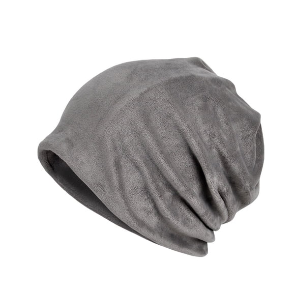 Men Solid Velvet Slouchy Beanie Ski Cap Neck Scarf Warmer Multi-Use Warm Hat