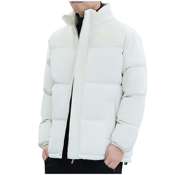 Men Solid Winter Warm Coat Jacket Casual Warm Bread Jacket Zipper Pocket Buttons Long Sleeve Stand-up Collar Parkas