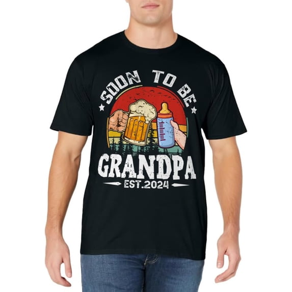 Men Soon To Be Grandpa 2024 Retro Pregnancy Announcement Dad T-Shirt