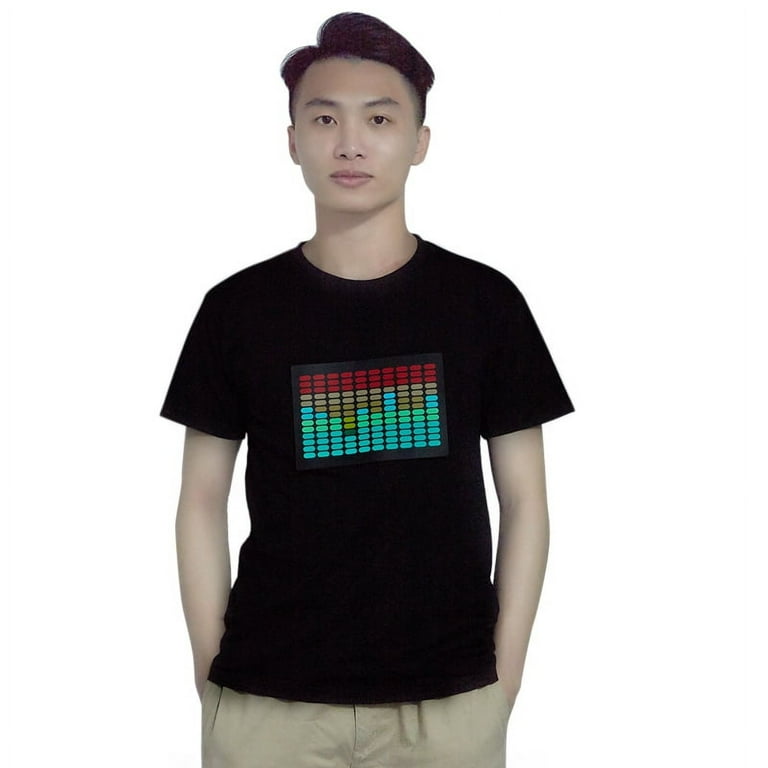 Men Sound Activated Led T Shirt Light Up Flashing Rock Equalizer Short Sleeve Led T Shirt M Walmart
