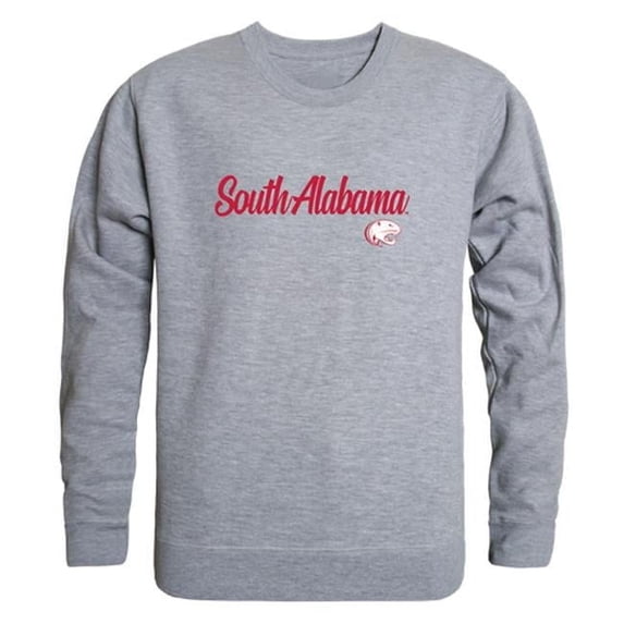 Men South Alabama Jaguars Script Crew Fleece, Heather Grey - 2XL