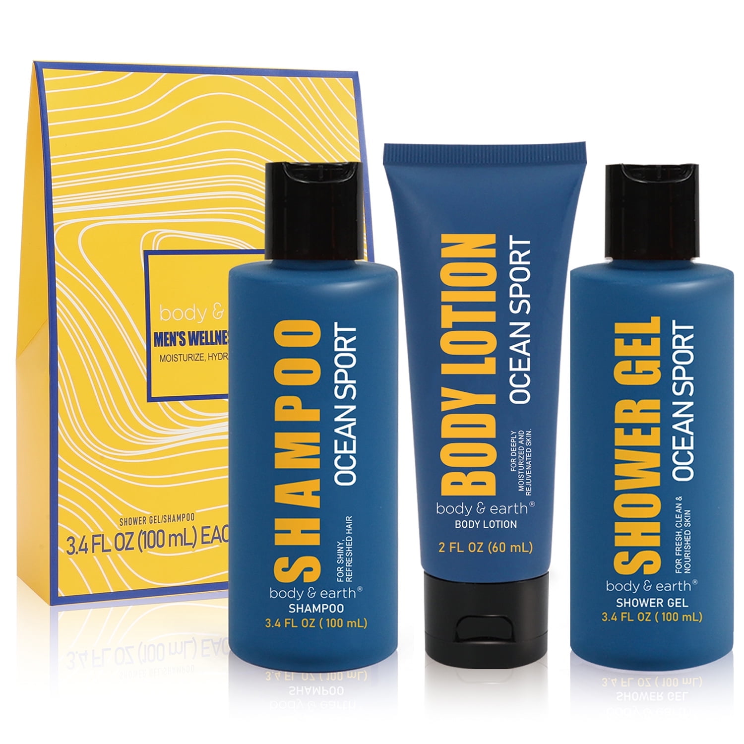 Men Spa Bath Gift Sets, Ocean Sport Fresh Body Wash & Lotion & Shampoo for Men Birthday Christmas Gifts