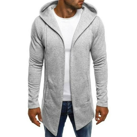 Men Splicing Hooded Trench Coat Solid Color Long Sleeve Comfortable Lightweight Jacket Tops For Outwear Daily Wear,Grey,L
