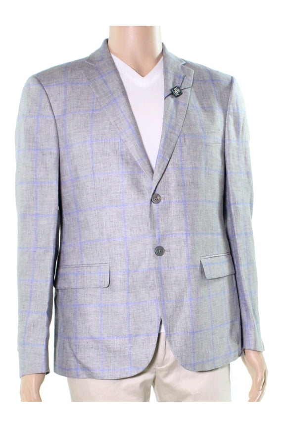 Men Sport Coat Blue Long Windowpane 40