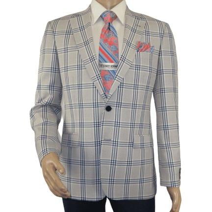 Men Sport Coat by Berlusconi Turkey Italian Wool Super 180's #671-13 Gray Blue