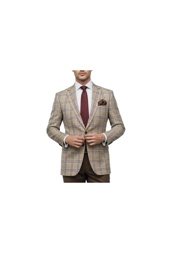 Men Sport Coat by Berlusconi Turkey Italian Wool Super 180's #671-15 Tan Burg