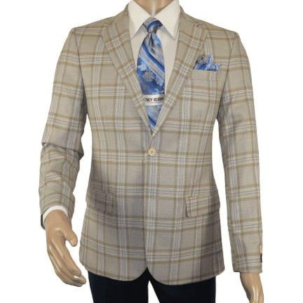 Men Sport Coat by Berlusconi Turkey Soft European Plaid #MK80 04 Beige Blue