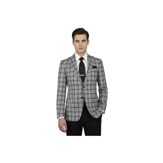 Men Sport Coat by Berlusconi Turkey Soft European Plaid #MK80 06 Black Gray