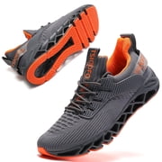 Men Sport Running Sneakers Tennis Athletic Walking Shoes Grey Orange Size 11 Mesh Fashion Casual Gym Runner Jogging Trai