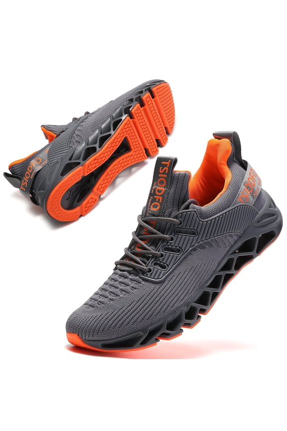 Men Sport Running Sneakers Tennis Athletic Walking Shoes Grey Orange Size 8 Mesh Fashion Casual Gym Runner Jogging Trainers