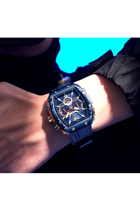 Men Sport Watch Waterproof Silicone Strap Automatic Chronograph Luminous Date