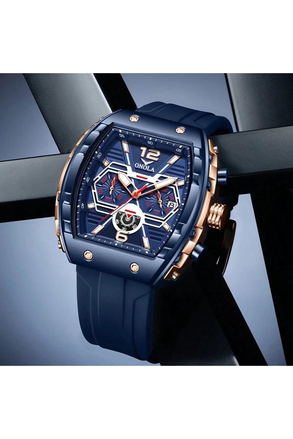 Men Sport Watch Waterproof Silicone Strap Automatic Chronograph Luminous Date