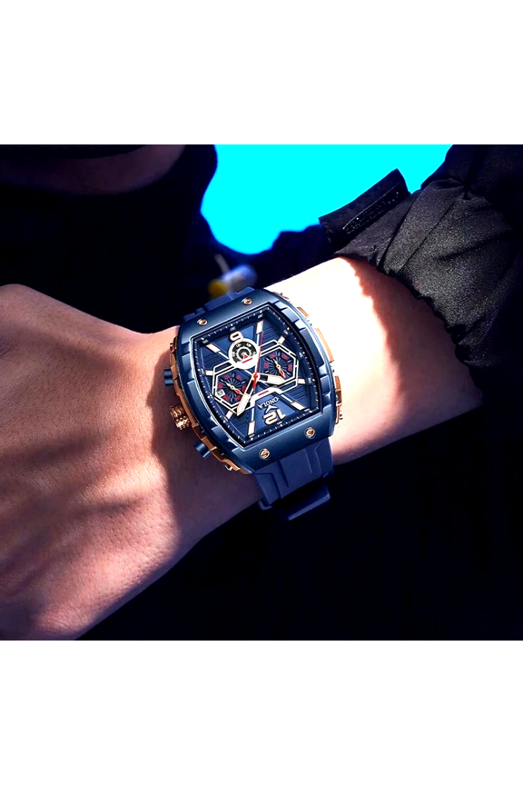 Men Sport Watch Waterproof Silicone Strap Automatic Chronograph Luminous Date