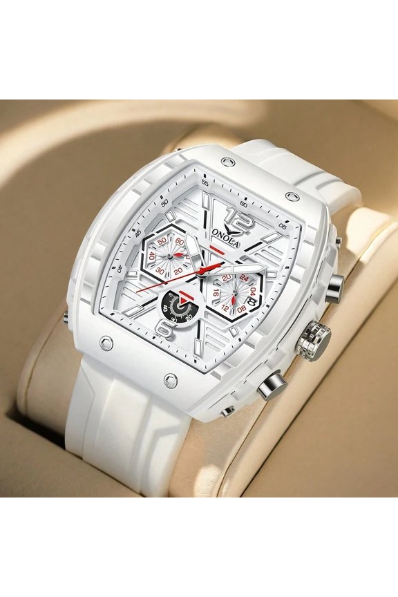 Men Sport Watch Waterproof Silicone Strap Automatic Chronograph Luminous Date