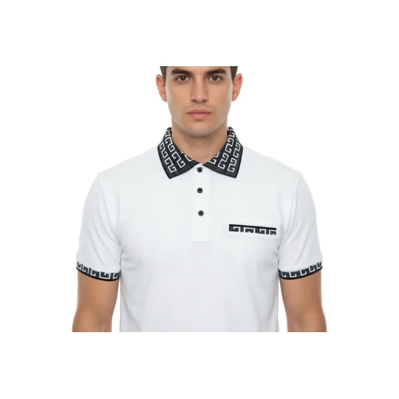 Men Sports Shirt DE-NIKO Short Sleeves Cotton Fashion Polo Shirt DBK109 White
