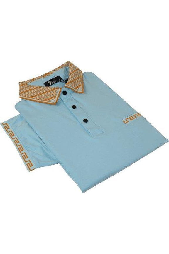 Men Sports Shirt PAZO by DE-NIKO Short Sleeves Cotton Polo Shirt DBK2303 Blue