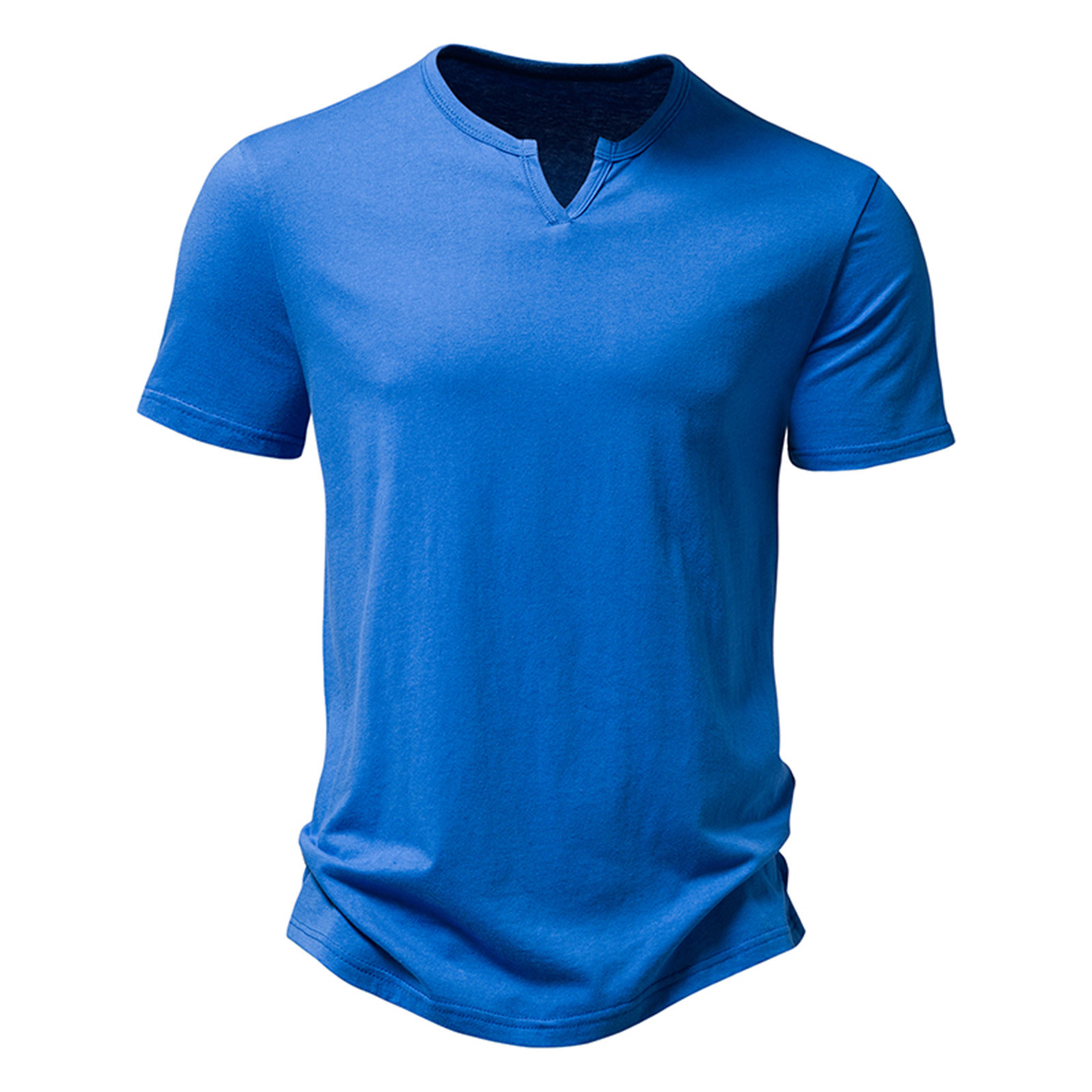 Men Sports Shirts Summer Solid Slimfit Pullover Breathable VNeck