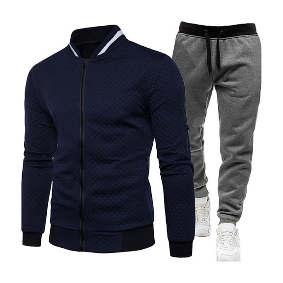 Men Sports Suit Men Suit Set Stand Collar Baseball Coat with Elastic Waist Sweatpants Regular Fit Sports Suit Breathable Men Fitness Suit