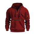 thumbnail image 1 of Men Spring Hoodie Fall Winter Men Hoodie Zipper Decor Loose Elastic Cuff Drawstring Warm Pullover Mid Length Hop Solid Color Top for Sport Daily Wear, 1 of 5