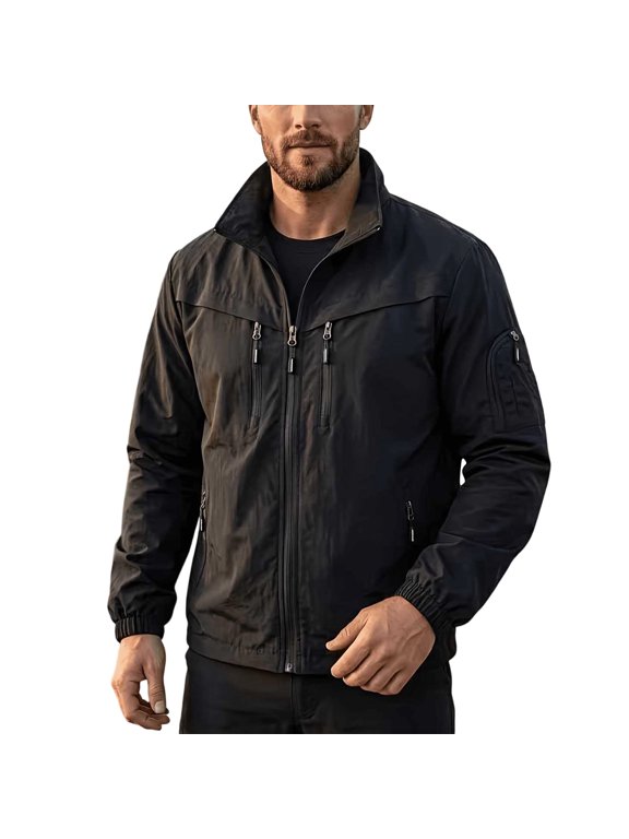 Men Spring Jacket Casual Windbreaker Baseball Style Long Sleeve Outerwear Office Business Casual Workwear