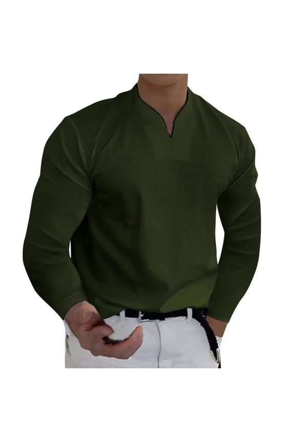 Men Spring Spring &Winter Casual V Neck Solid Long Sleeve Tee Shirt Top Blouse