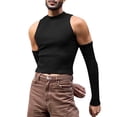thumbnail image 1 of Men Spring Summer Off The Shoulder Vest Sleeves Solid Color Strip O-Neck Hollow Bottoming Shirt Long Sleeve Top Male Streetwear Cami Shirts, 1 of 7