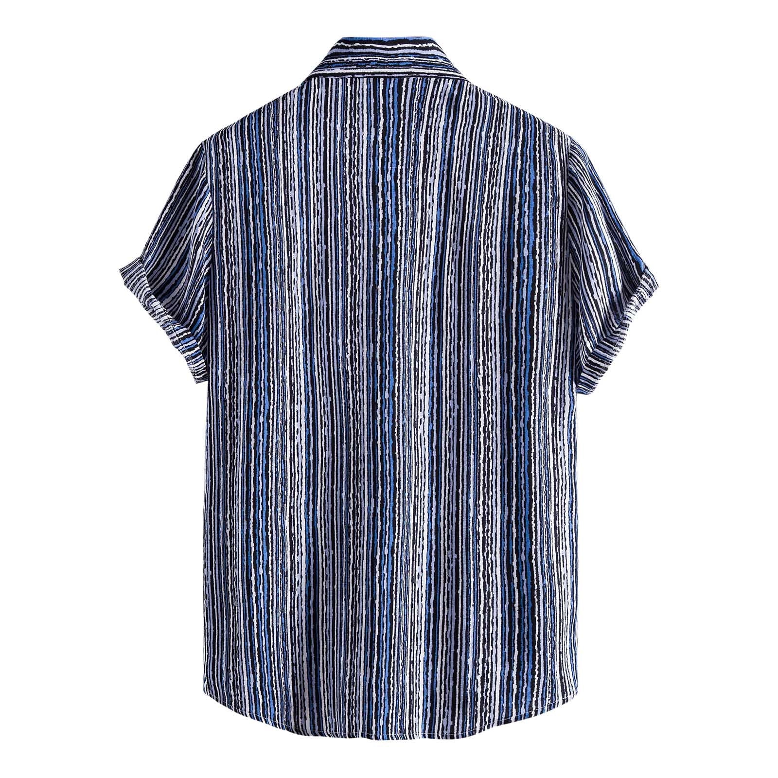 Men Spring Summer Printed Turndown Collar Casual Short Sleeve Shirt T ...