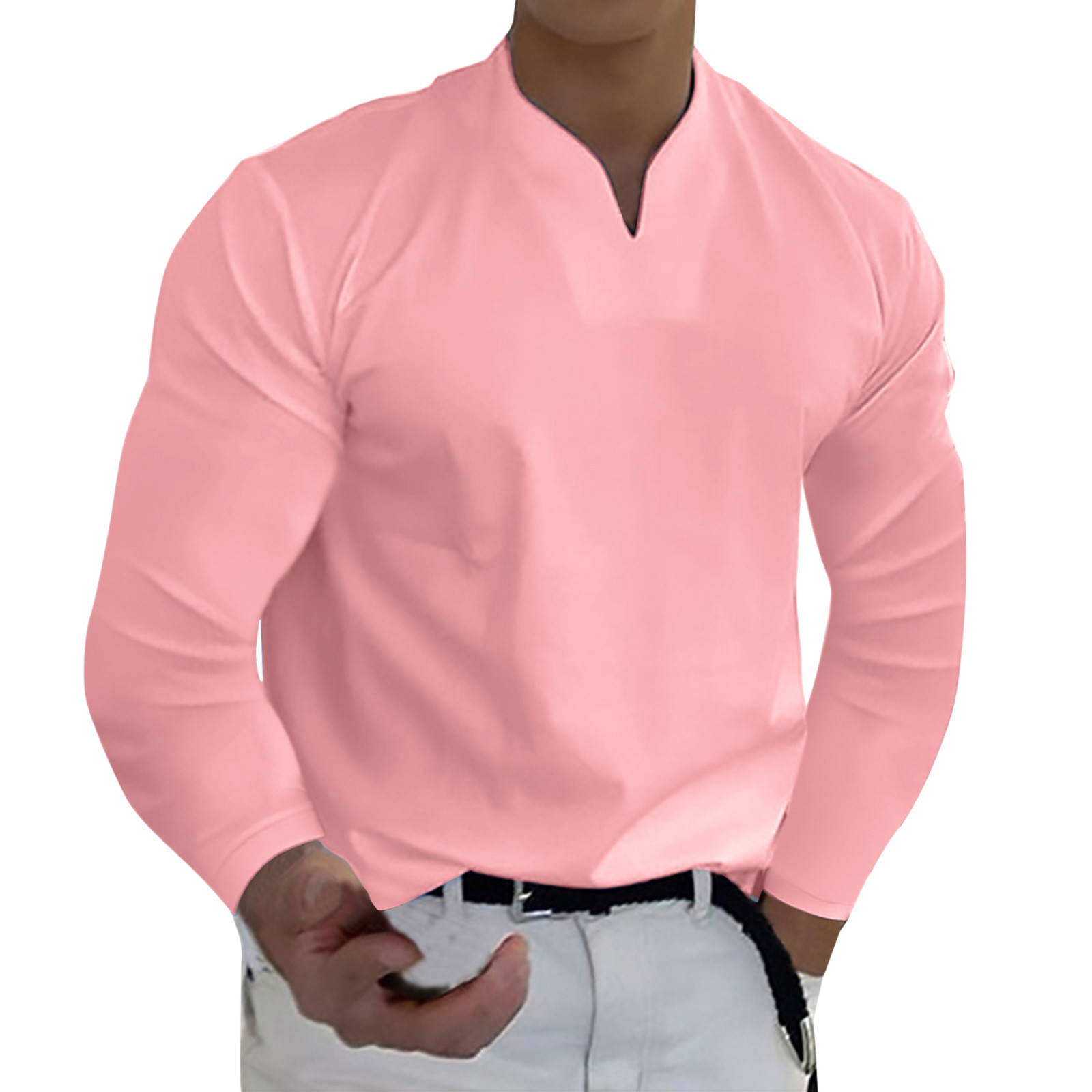 Men Spring Spring &Winter Casual V Neck Solid Long Sleeve Tee Shirt Top ...