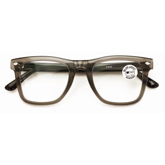 Men Square Blue Blocker Reading Glasses - AR Coating - Anti-Scratch Clear Reader CR07 +1.00