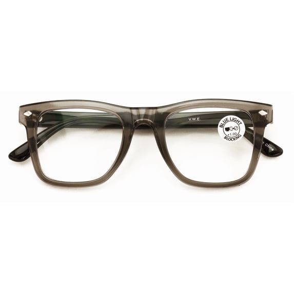 Men Square Blue Blocker Reading Glasses - AR Coating - Anti-Scratch Clear Reader CR07 +1.75