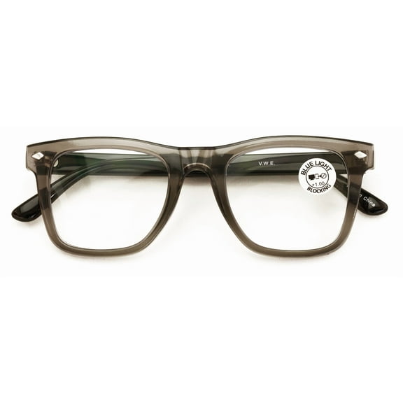 Men Square Blue Blocker Reading Glasses - AR Coating - Anti-Scratch Clear Reader CR07 +2.50