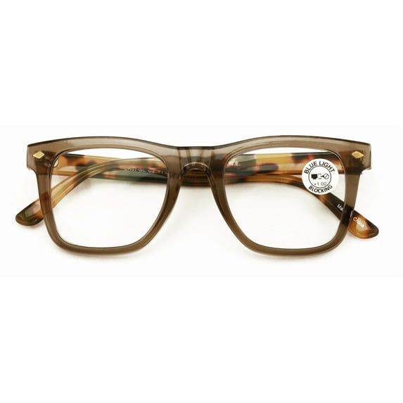 Men Square Blue Blocker Reading Glasses - AR Coating - Anti-Scratch Clear Reader CR07 +3.50