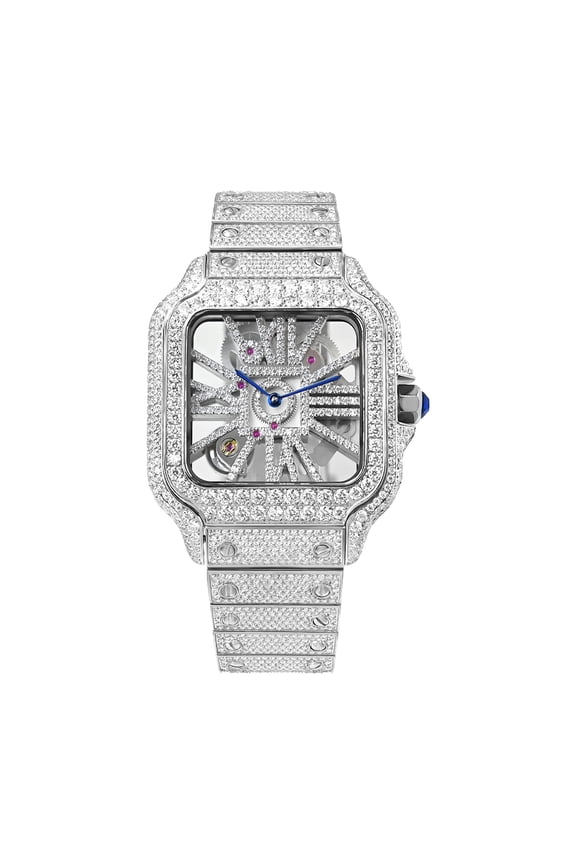 Men Square Iced Out Watch, 17.6 CT 3070 Pcs VVS Moissanite, Swiss Ronda 1042 Quartz Sapphire Crystal Hip Hop Wrist Watch